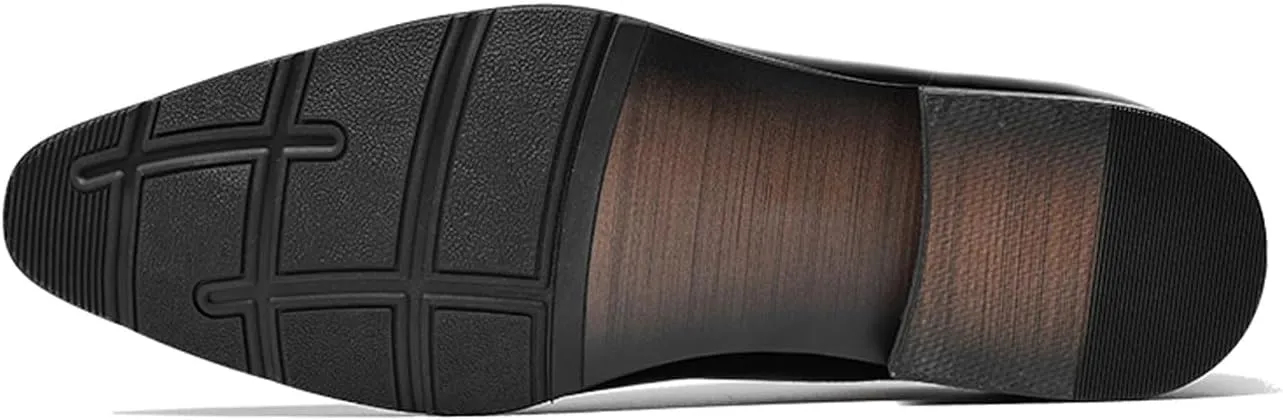 Santimon Mens Oxfords Dress Formal Shoes - Genunie Leather Pointed Toe Fashion Tuxedo Business Casual Derby - Modern Prom Wedding Suit Shoes
