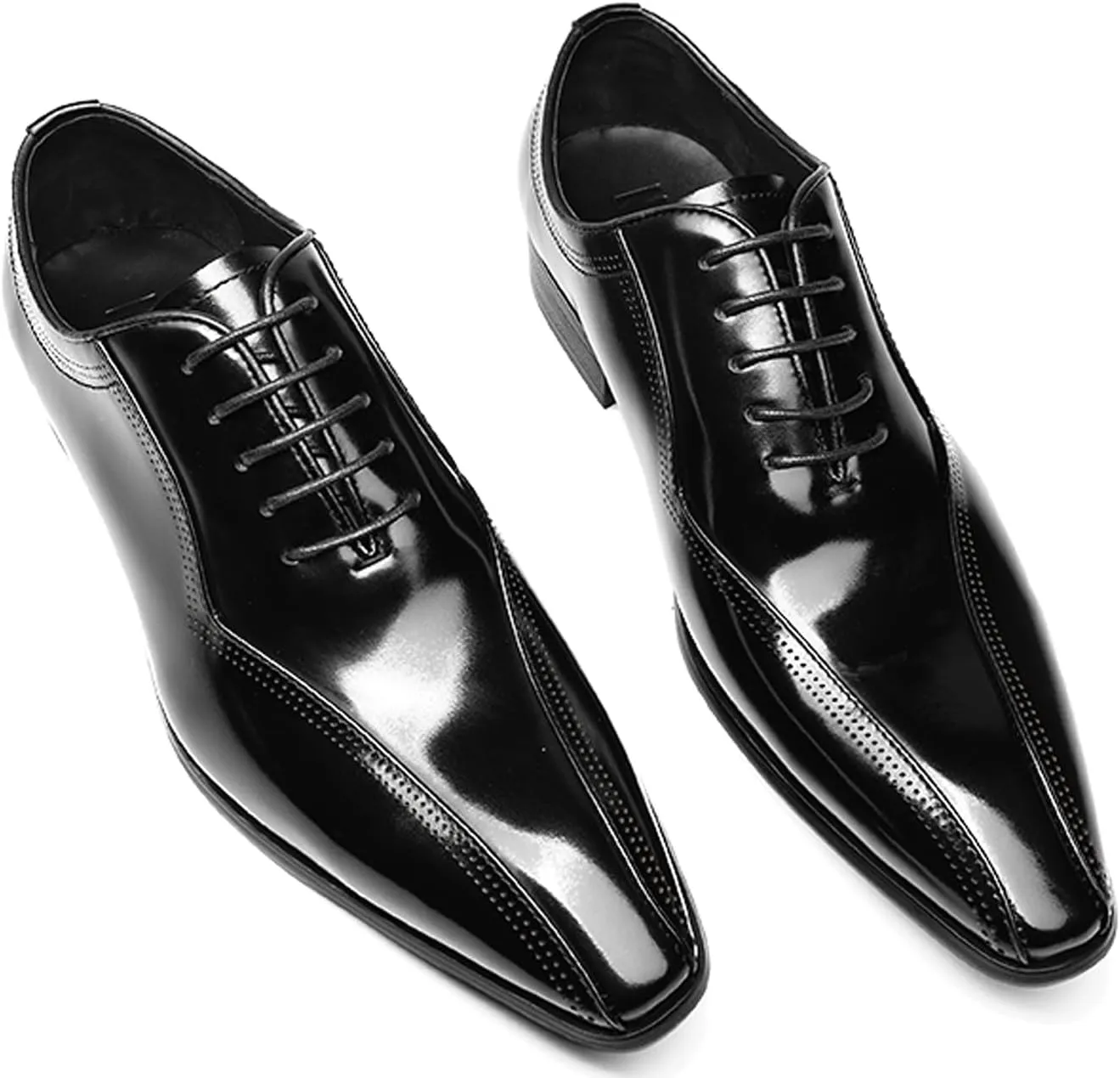 Santimon Mens Oxfords Dress Formal Shoes - Genunie Leather Pointed Toe Fashion Tuxedo Business Casual Derby - Modern Prom Wedding Suit Shoes