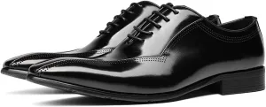 Santimon Mens Oxfords Dress Formal Shoes - Genunie Leather Pointed Toe Fashion Tuxedo Business Casual Derby - Modern Prom Wedding Suit Shoes