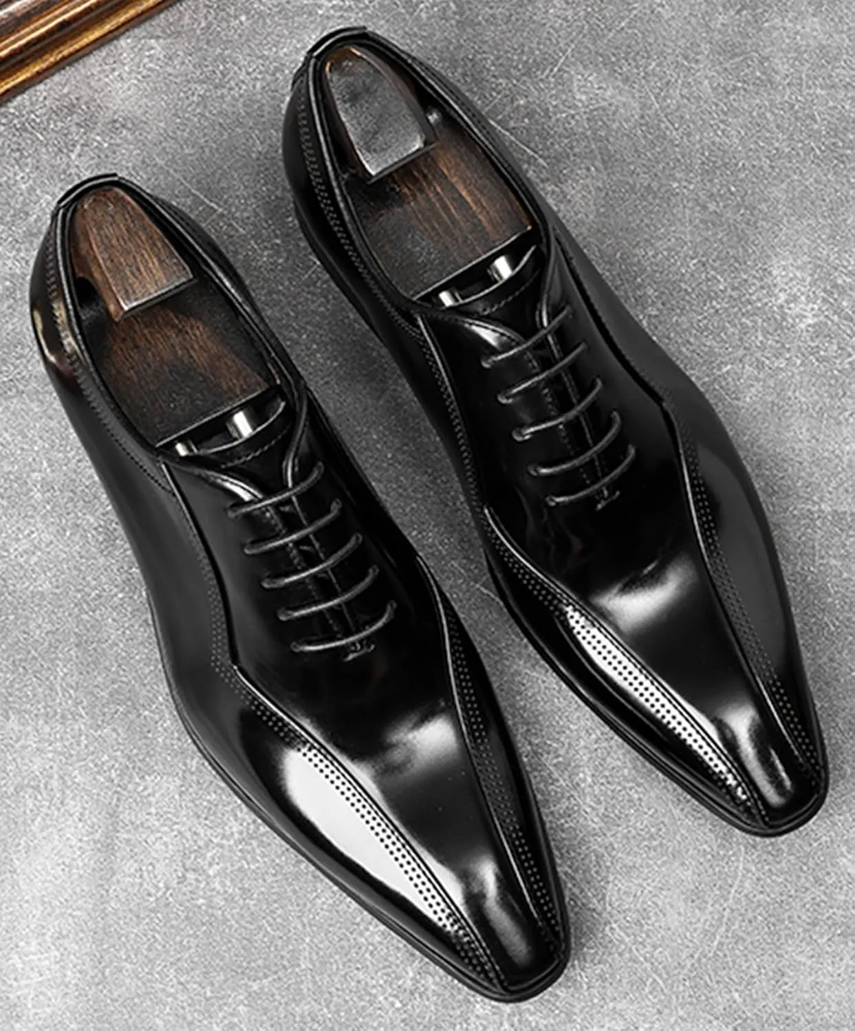 Santimon Mens Oxfords Dress Formal Shoes - Genunie Leather Pointed Toe Fashion Tuxedo Business Casual Derby - Modern Prom Wedding Suit Shoes