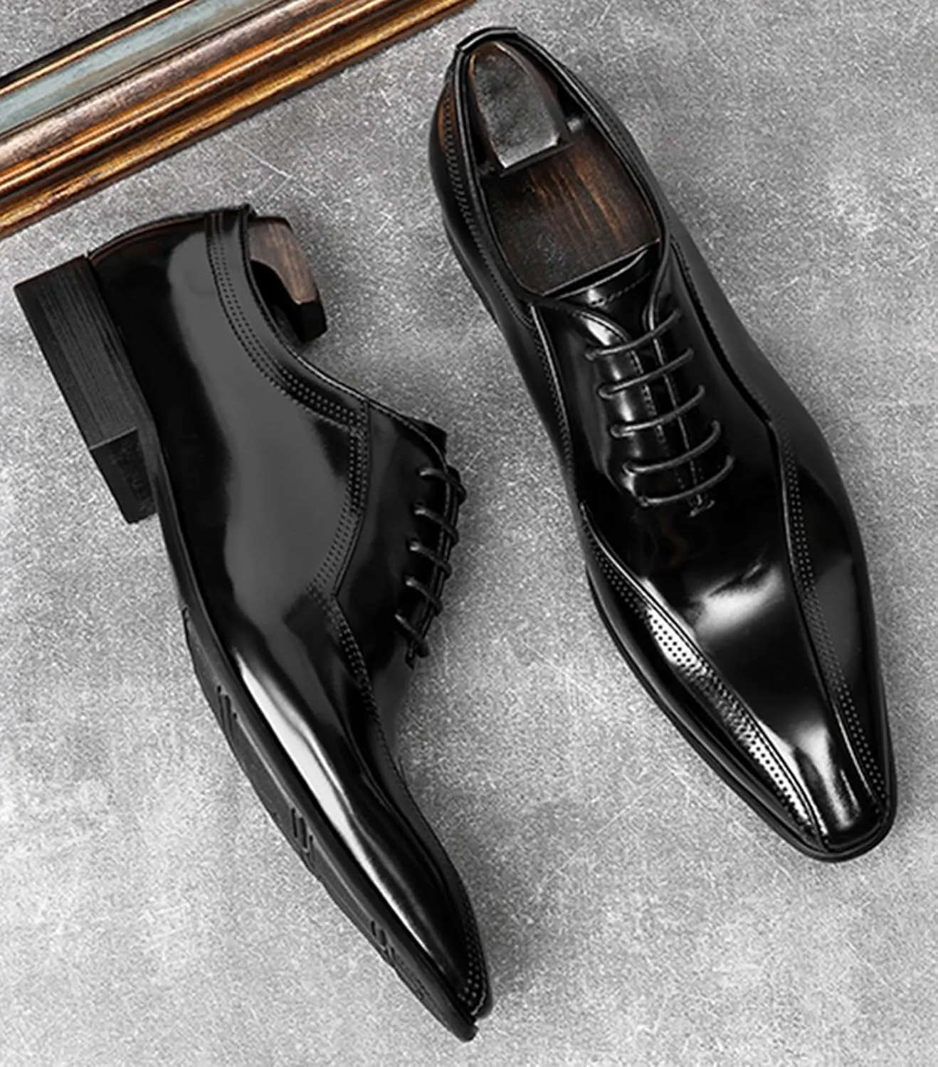 Santimon Mens Oxfords Dress Formal Shoes - Genunie Leather Pointed Toe Fashion Tuxedo Business Casual Derby - Modern Prom Wedding Suit Shoes