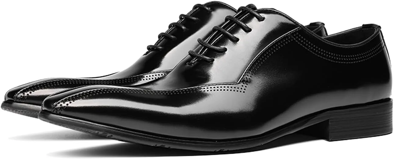 Santimon Mens Oxfords Dress Formal Shoes - Genunie Leather Pointed Toe Fashion Tuxedo Business Casual Derby - Modern Prom Wedding Suit Shoes