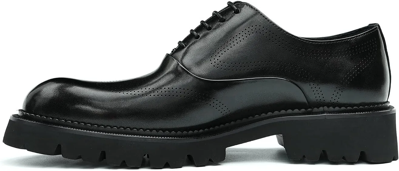 Santimon Men's Oxfords Formal Dress Derby Fashion Prom Wingtip Brogue Genuine Leather Shoes Wedding Tuxedo Business Causal Shoes for Men