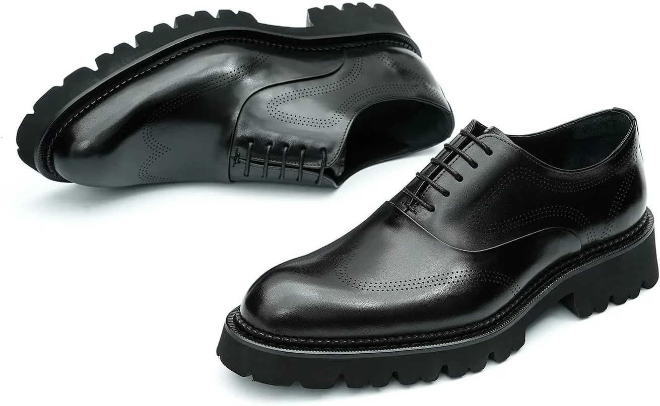 Santimon Men's Oxfords Formal Dress Derby Fashion Prom Wingtip Brogue Genuine Leather Shoes Wedding Tuxedo Business Causal Shoes for Men