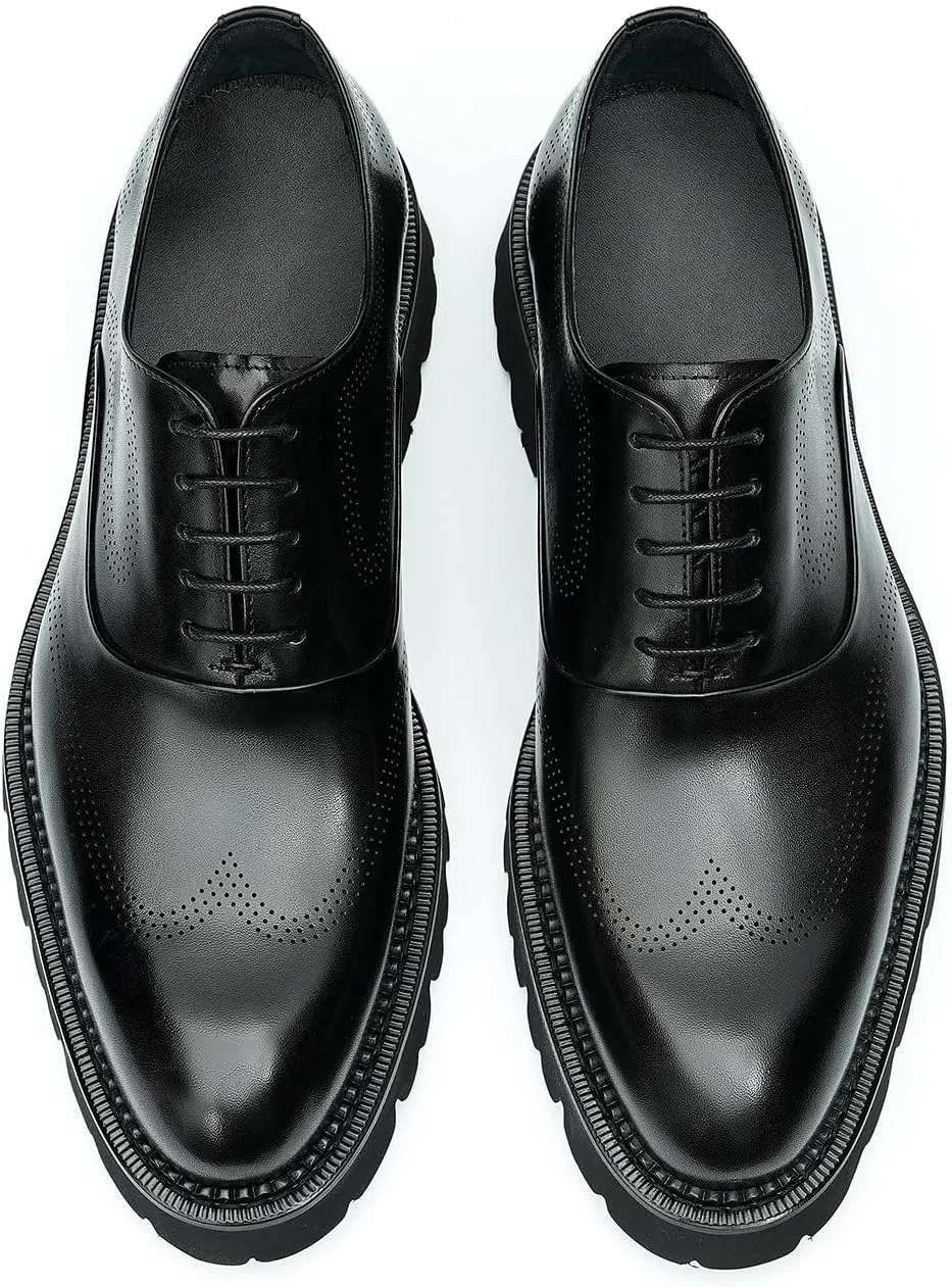 Santimon Men's Oxfords Formal Dress Derby Fashion Prom Wingtip Brogue Genuine Leather Shoes Wedding Tuxedo Business Causal Shoes for Men