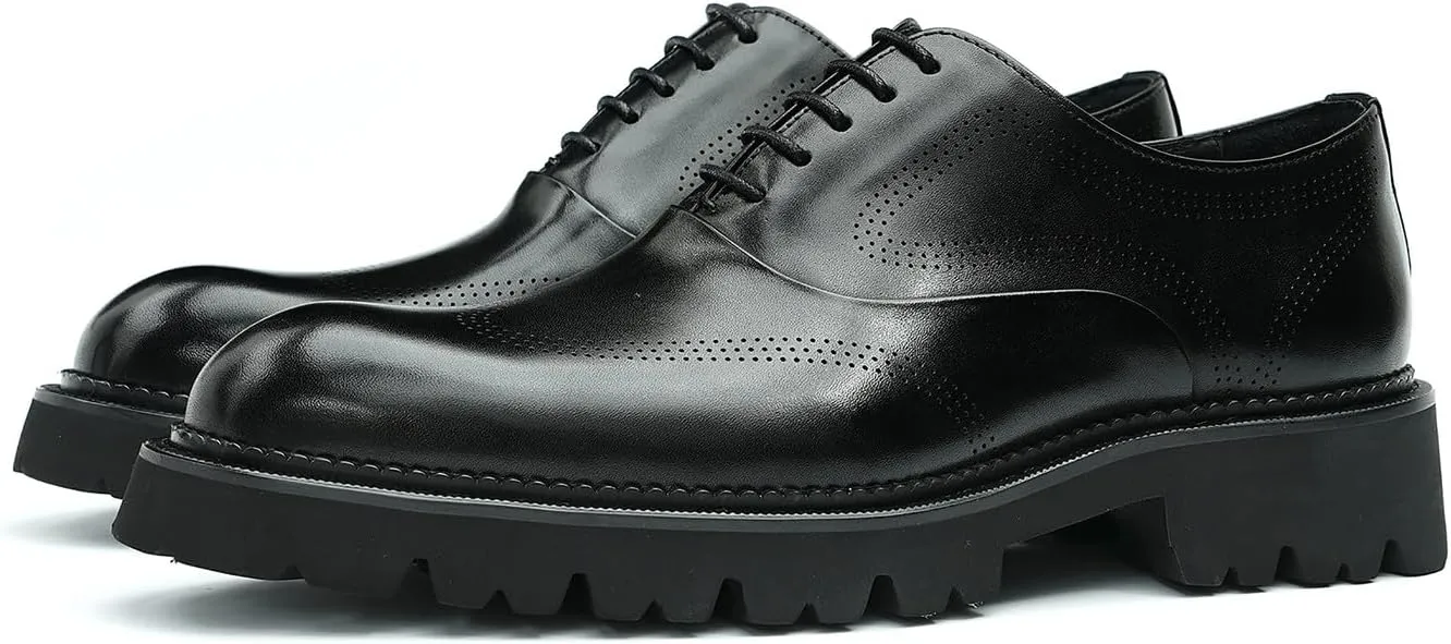 Santimon Men's Oxfords Formal Dress Derby Fashion Prom Wingtip Brogue Genuine Leather Shoes Wedding Tuxedo Business Causal Shoes for Men