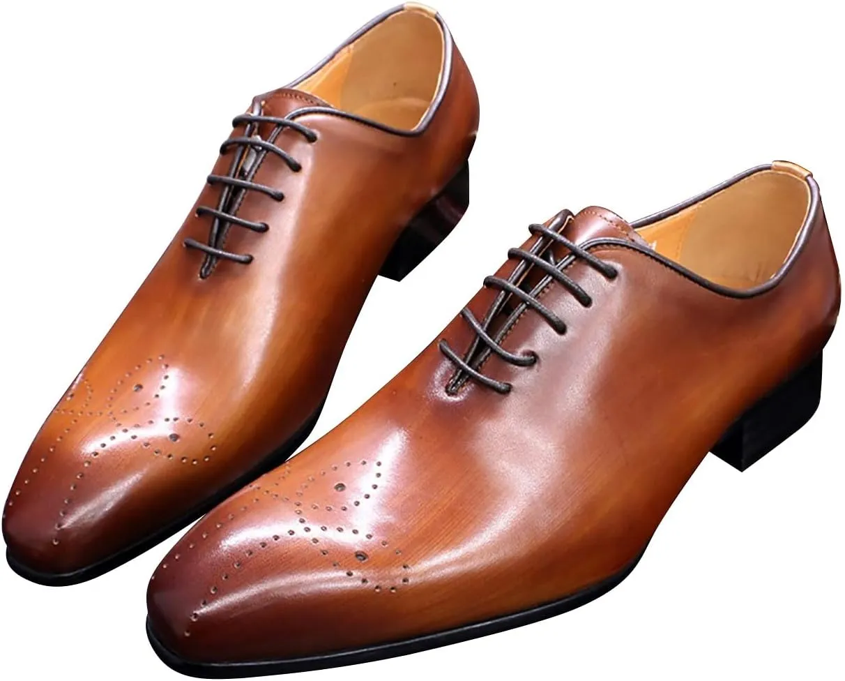 Santimon Mens Oxfords Formal Dress Genuine Leather Handmade Derby Casual Brogues Oxfords Tuxedo Fashion Walking Shoes for Men