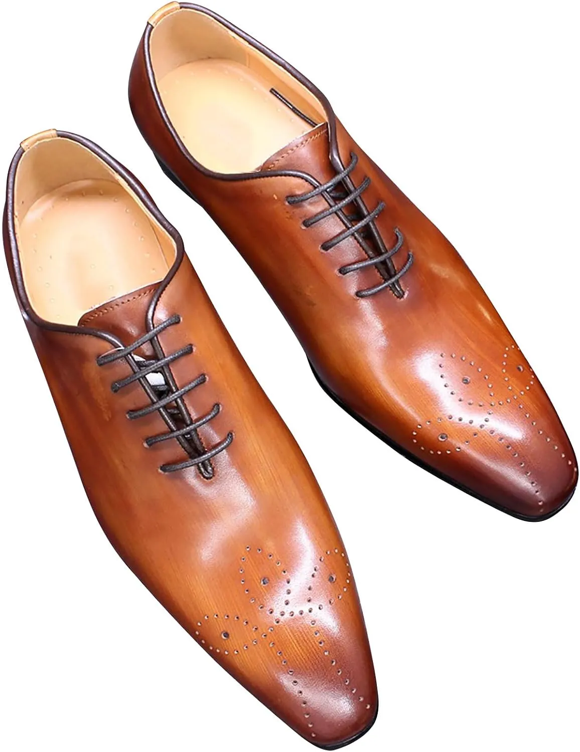 Santimon Mens Oxfords Formal Dress Genuine Leather Handmade Derby Casual Brogues Oxfords Tuxedo Fashion Walking Shoes for Men