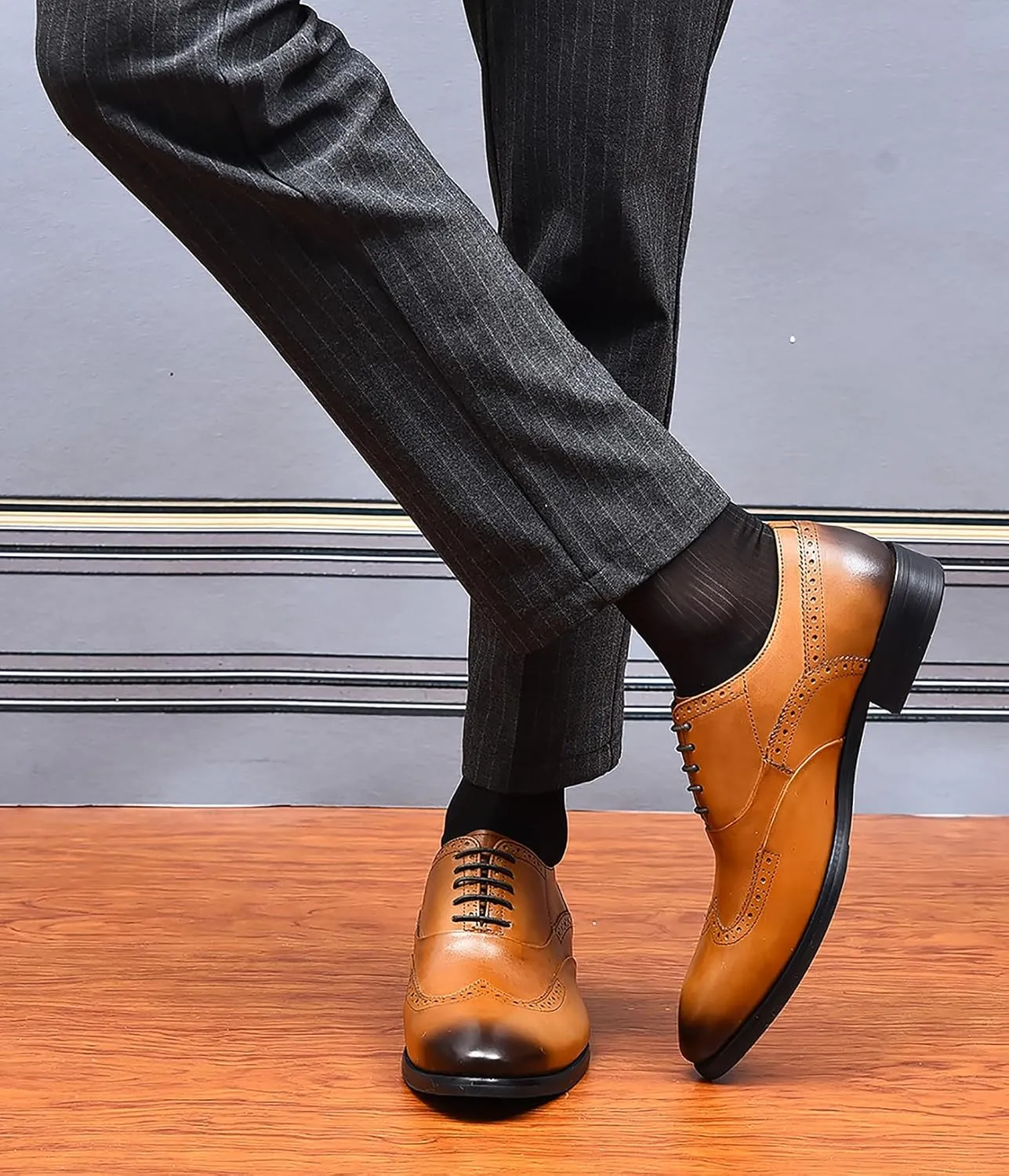 Santimon Men's Oxfords Formal Dress Leather Classic Wingtip Brogues Derby Business Prom Wedding Fashion Casual Comfort Walking Shoes for Men