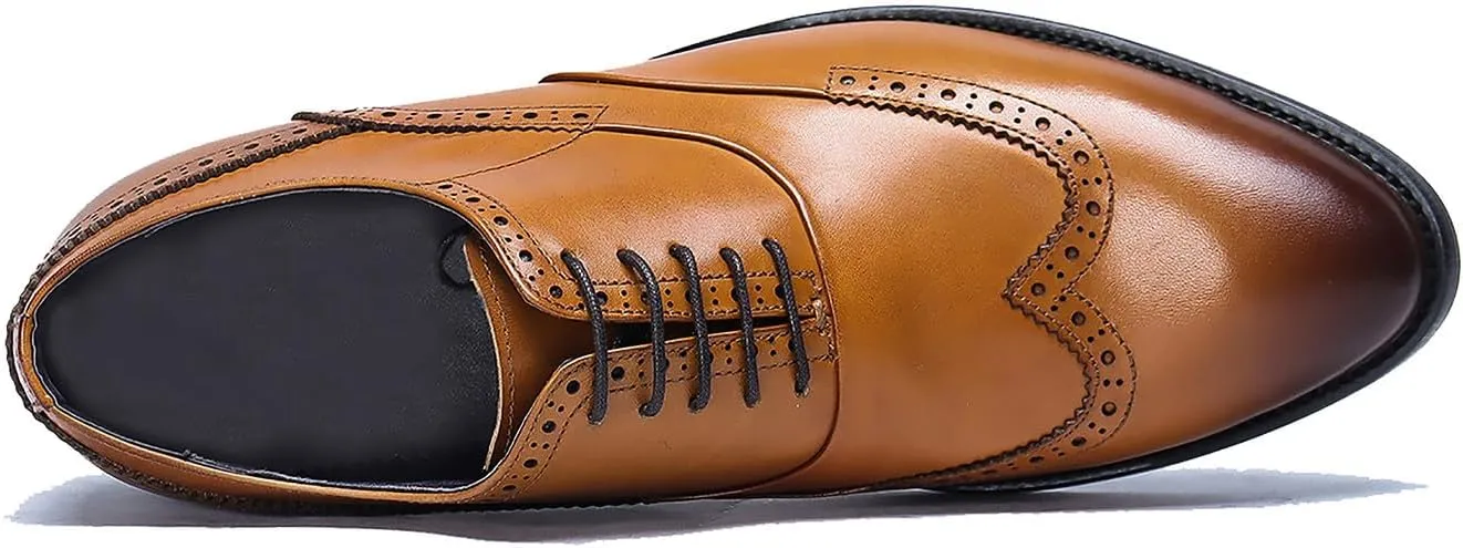 Santimon Men's Oxfords Formal Dress Leather Classic Wingtip Brogues Derby Business Prom Wedding Fashion Casual Comfort Walking Shoes for Men