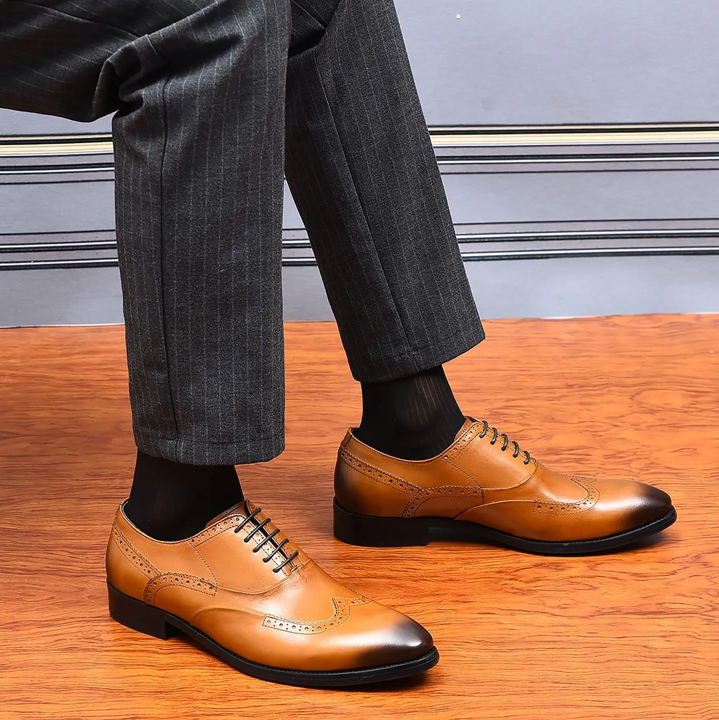 Santimon Men's Oxfords Formal Dress Leather Classic Wingtip Brogues Derby Business Prom Wedding Fashion Casual Comfort Walking Shoes for Men