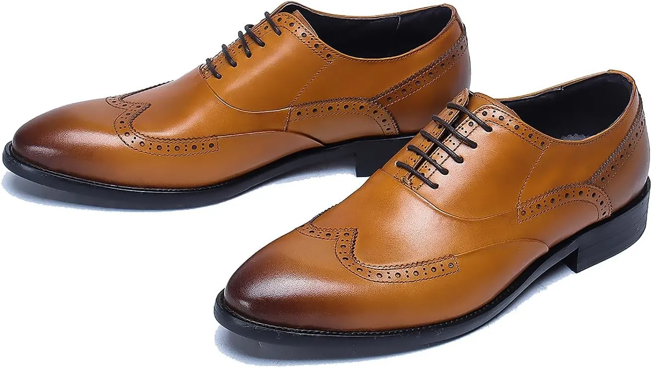 Santimon Men's Oxfords Formal Dress Leather Classic Wingtip Brogues Derby Business Prom Wedding Fashion Casual Comfort Walking Shoes for Men