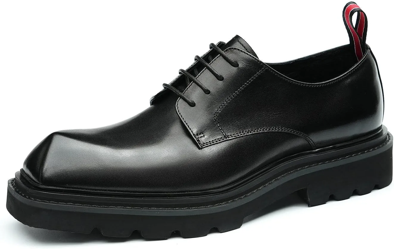 Santimon Men's Oxfords Formal Dress Leather Derby Business Tuxedo Casual Lightweight Square Toe Shoes Wedding Prom Shoes for Men