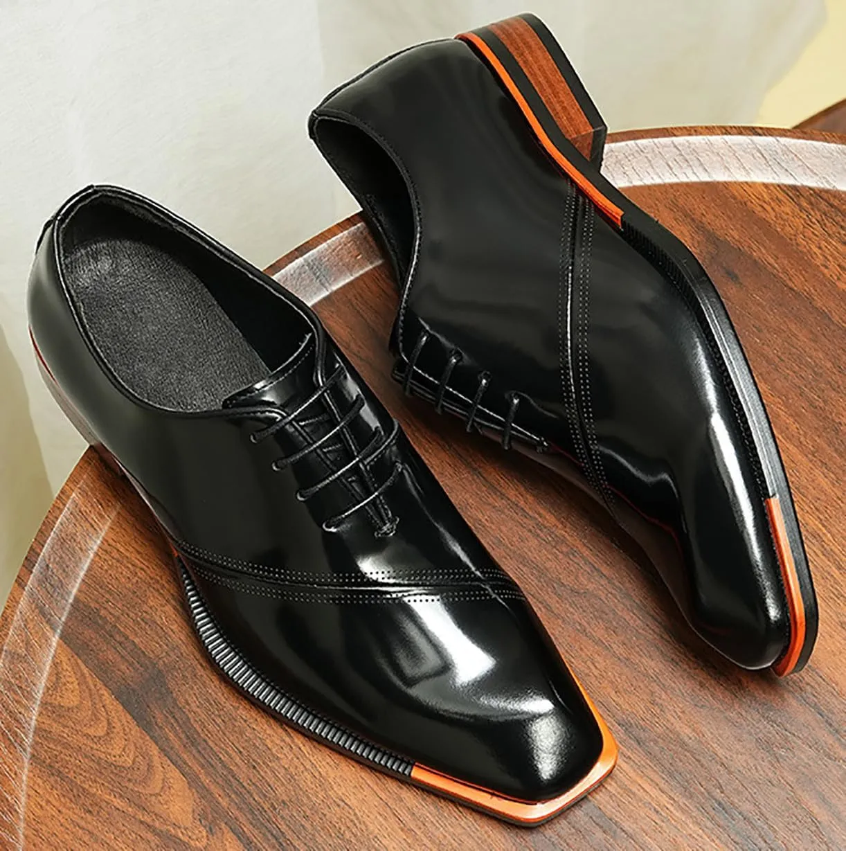 Santimon Men's Oxfords Formal Dress Patent Leather Derby Fashion Business Wedding Prom Tuxedo Casual Square Toe Oxford Walking Shoes for Men