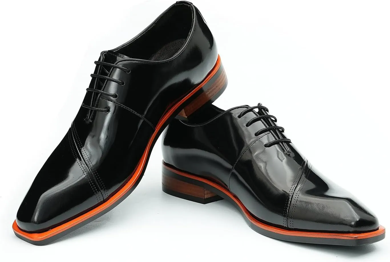 Santimon Men's Oxfords Formal Dress Patent Leather Derby Fashion Business Wedding Prom Tuxedo Casual Square Toe Oxford Walking Shoes for Men