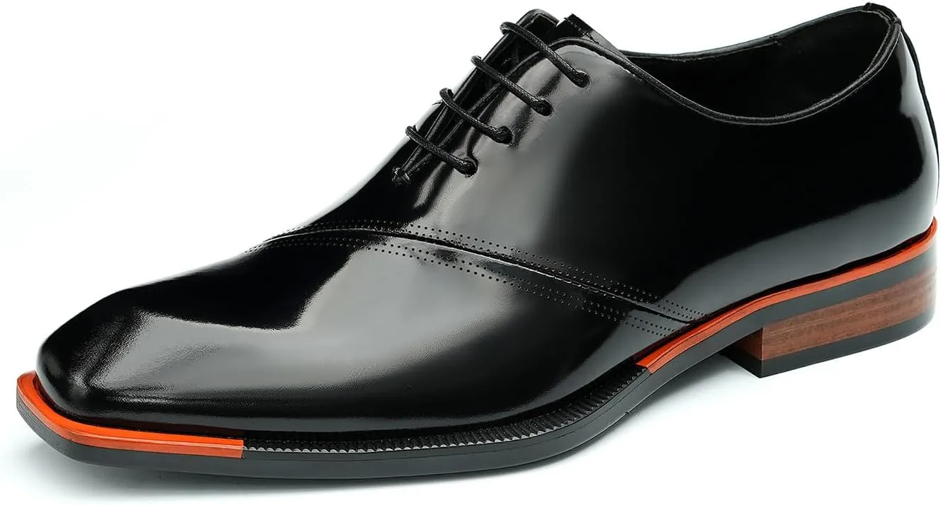 Santimon Men's Oxfords Formal Dress Patent Leather Derby Fashion Business Wedding Prom Tuxedo Casual Square Toe Oxford Walking Shoes for Men