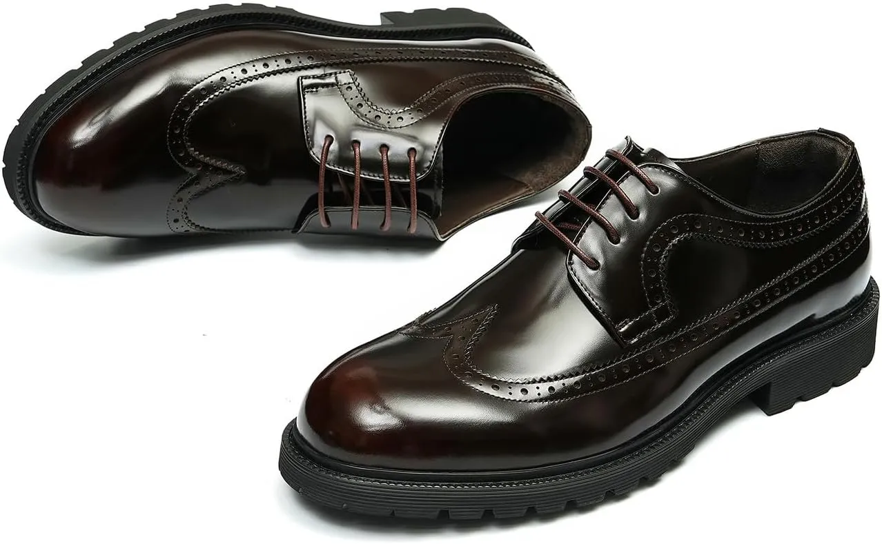 Santimon Mens Oxfords Formal Dress Shoes Genuine Leather Wingtips Brogues Derby Prom Business Casual Wedding Tuxedo Fashion Comfortable Shoes for Men