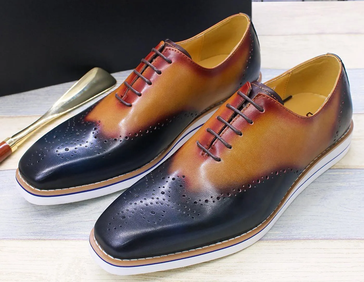 Santimon Mens Oxfords Formal Dress Suit Shoes Genunie Leather Plain Toe Brogues Modern Prom Derby Men's Prom Wedding Business Causal Fashion Comfortable Tuxedo Shoes for Men