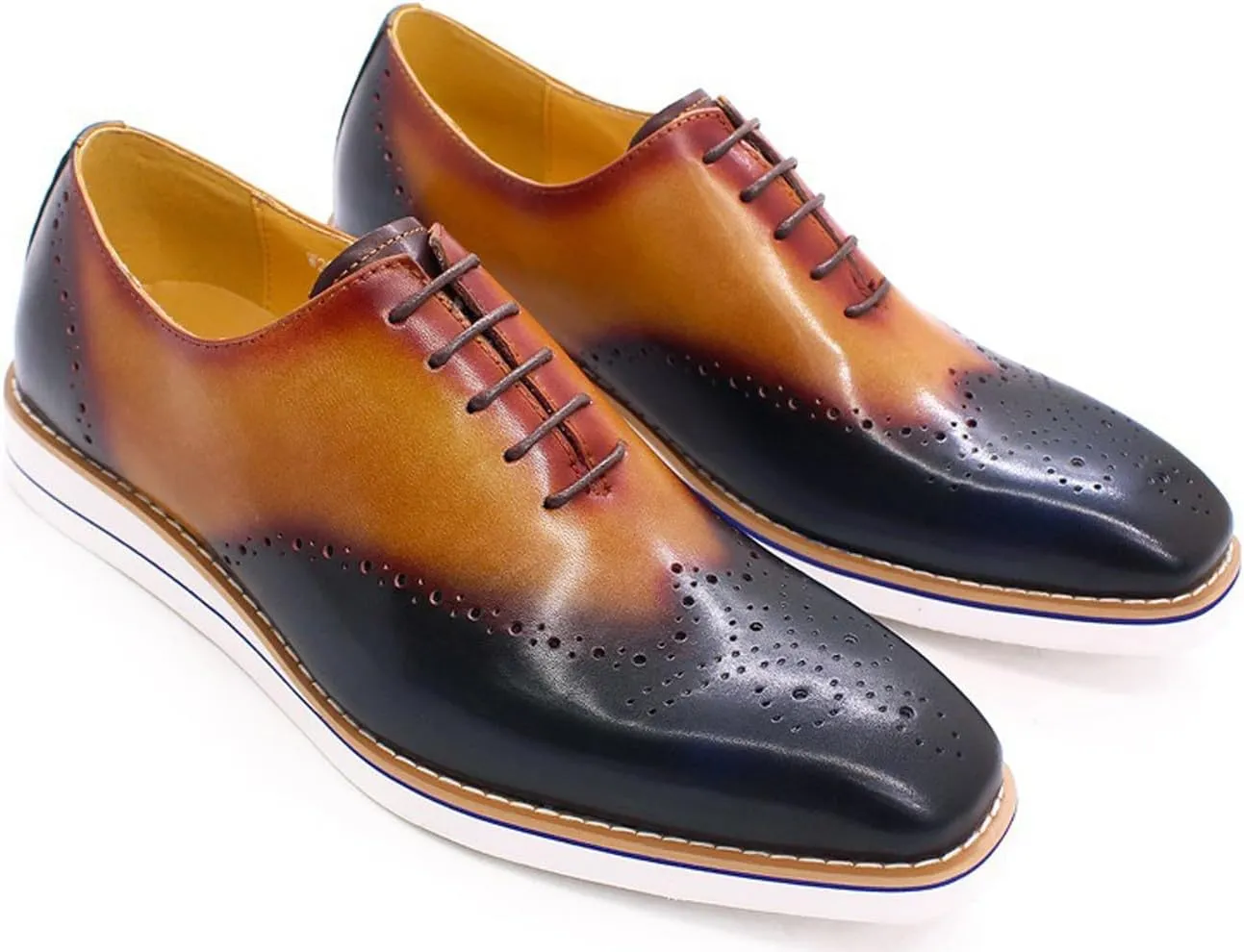 Santimon Mens Oxfords Formal Dress Suit Shoes Genunie Leather Plain Toe Brogues Modern Prom Derby Men's Prom Wedding Business Causal Fashion Comfortable Tuxedo Shoes for Men