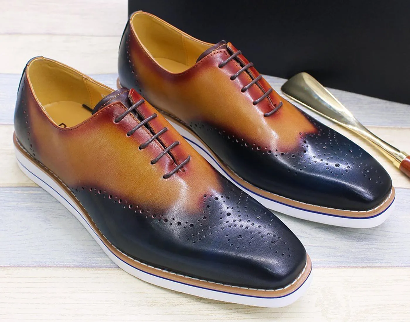 Santimon Mens Oxfords Formal Dress Suit Shoes Genunie Leather Plain Toe Brogues Modern Prom Derby Men's Prom Wedding Business Causal Fashion Comfortable Tuxedo Shoes for Men