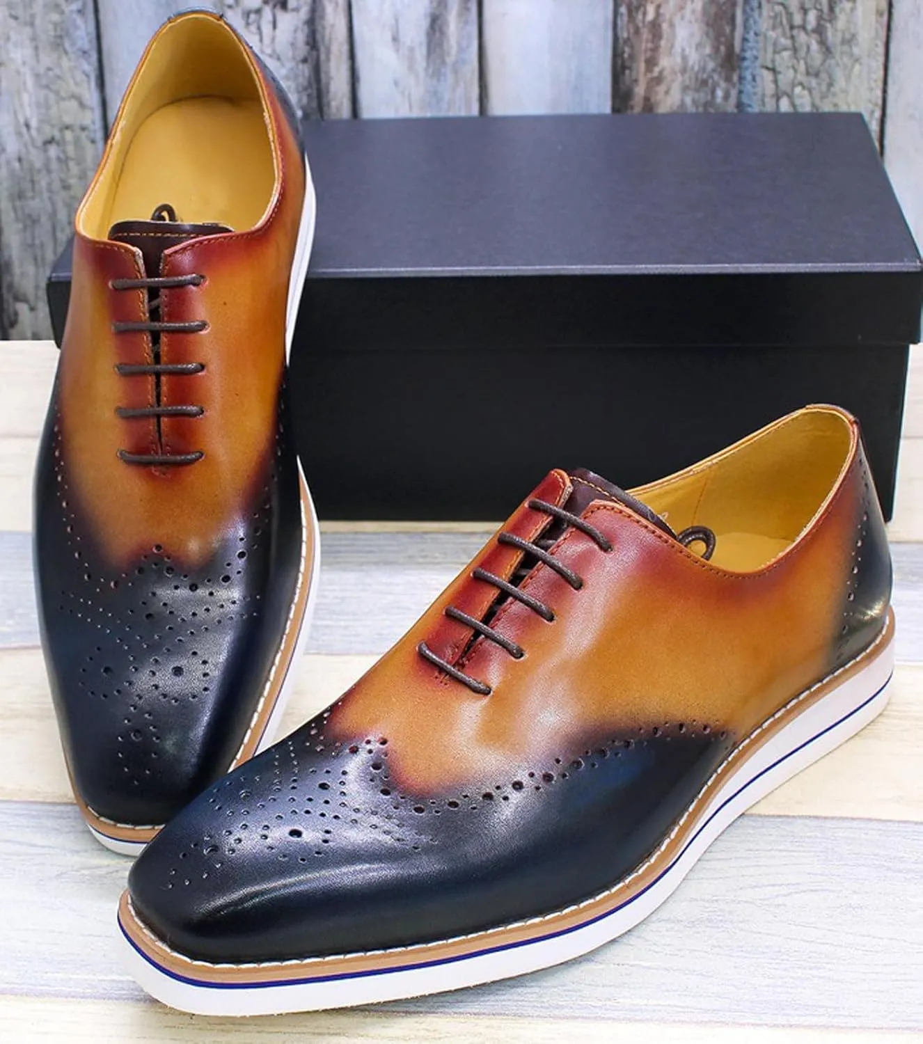 Santimon Mens Oxfords Formal Dress Suit Shoes Genunie Leather Plain Toe Brogues Modern Prom Derby Men's Prom Wedding Business Causal Fashion Comfortable Tuxedo Shoes for Men