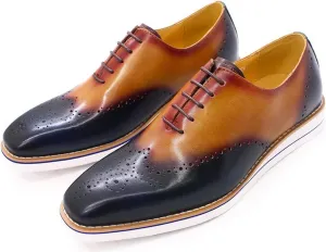 Santimon Mens Oxfords Formal Dress Suit Shoes Genunie Leather Plain Toe Brogues Modern Prom Derby Men's Prom Wedding Business Causal Fashion Comfortable Tuxedo Shoes for Men