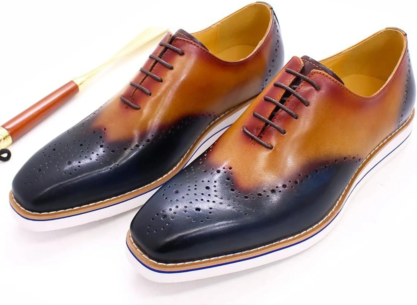 Santimon Mens Oxfords Formal Dress Suit Shoes Genunie Leather Plain Toe Brogues Modern Prom Derby Men's Prom Wedding Business Causal Fashion Comfortable Tuxedo Shoes for Men