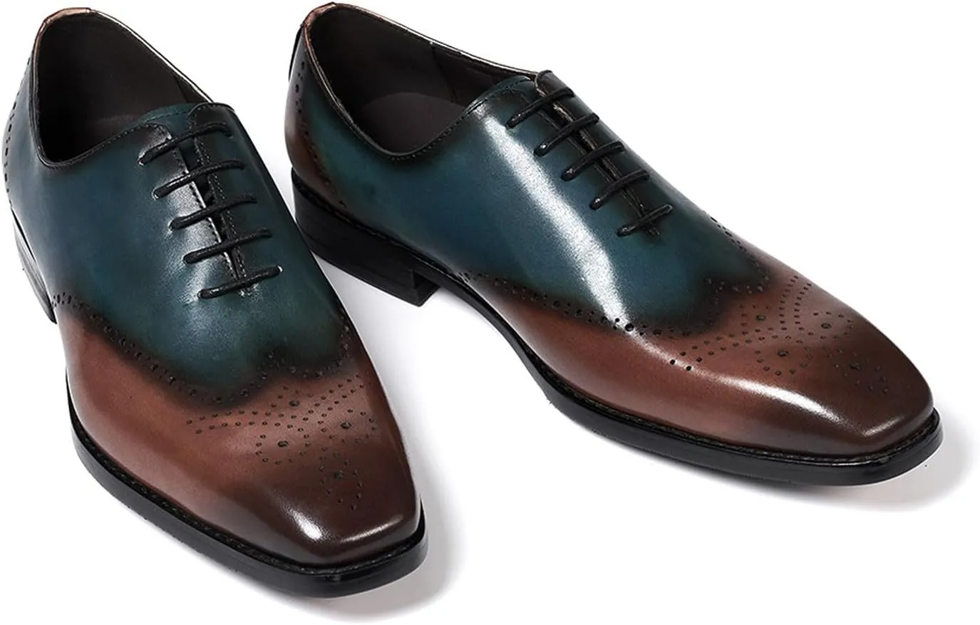 Santimon Mens Oxfords Formal Dress Suit Shoes Men's Fashion Modern Genunie Leather Wingtip Brogues Derby Prom Wedding Business Causal Two Tone Tuxedo Shoes for Men
