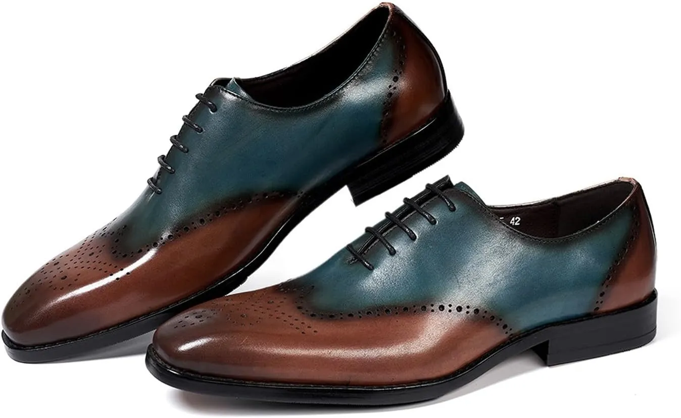Santimon Mens Oxfords Formal Dress Suit Shoes Men's Fashion Modern Genunie Leather Wingtip Brogues Derby Prom Wedding Business Causal Two Tone Tuxedo Shoes for Men