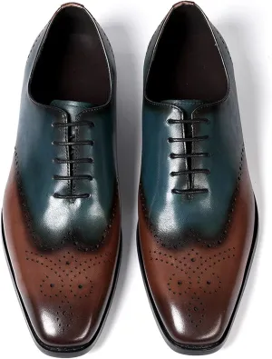 Santimon Mens Oxfords Formal Dress Suit Shoes Men's Fashion Modern Genunie Leather Wingtip Brogues Derby Prom Wedding Business Causal Two Tone Tuxedo Shoes for Men