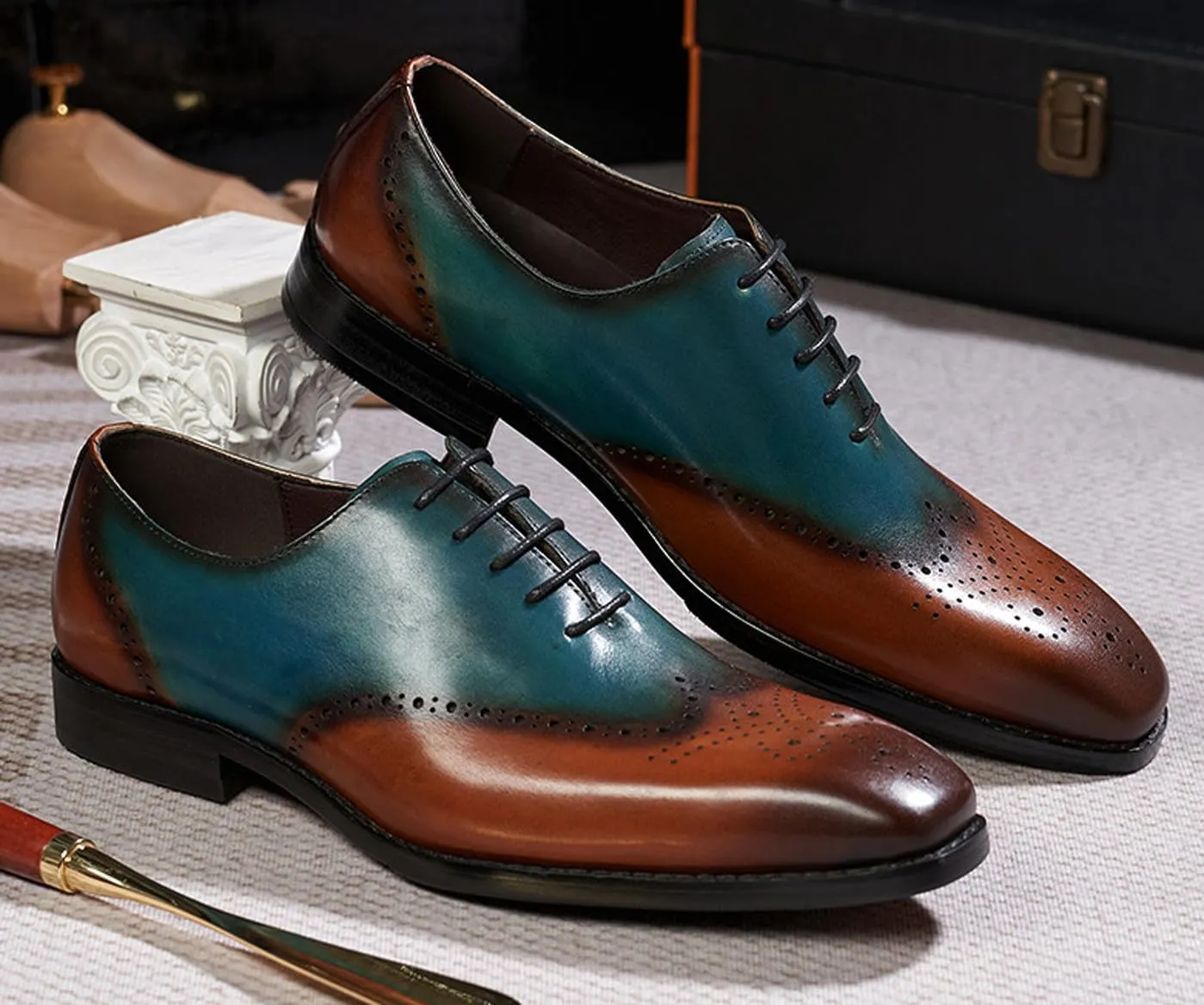 Santimon Mens Oxfords Formal Dress Suit Shoes Men's Fashion Modern Genunie Leather Wingtip Brogues Derby Prom Wedding Business Causal Two Tone Tuxedo Shoes for Men