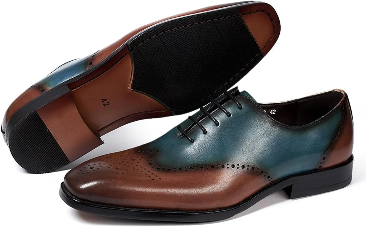 Santimon Mens Oxfords Formal Dress Suit Shoes Men's Fashion Modern Genunie Leather Wingtip Brogues Derby Prom Wedding Business Causal Two Tone Tuxedo Shoes for Men