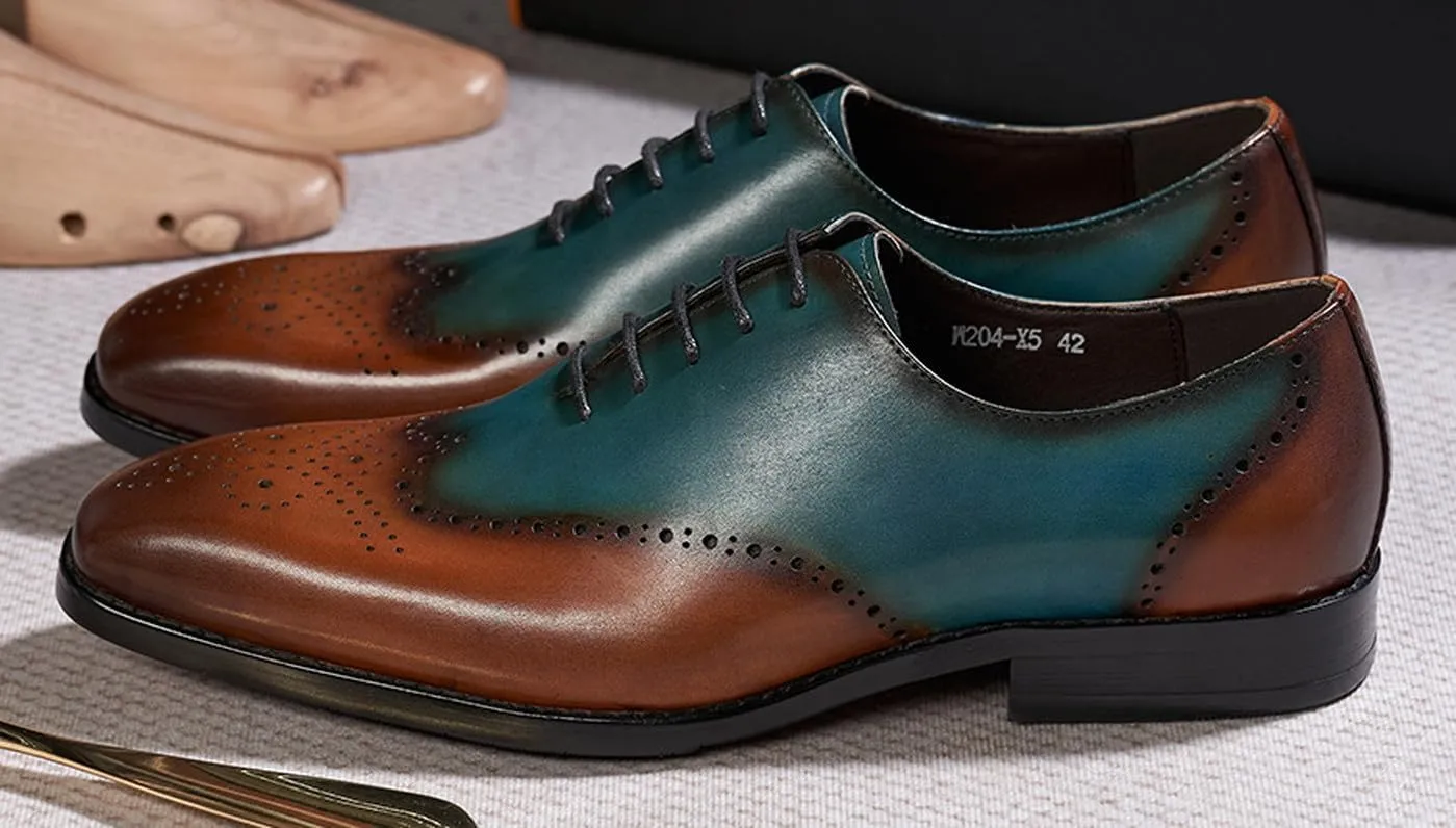 Santimon Mens Oxfords Formal Dress Suit Shoes Men's Fashion Modern Genunie Leather Wingtip Brogues Derby Prom Wedding Business Causal Two Tone Tuxedo Shoes for Men