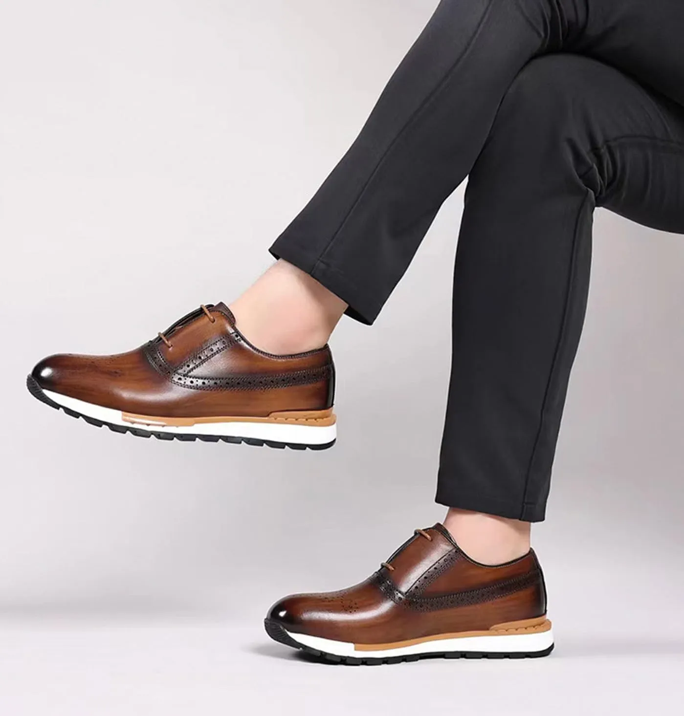 Santimon Mens Sneakers Fashion Casual Shoes Comfort Walking Shoes Modern Genunie Leather Flat Oxfords Business Casual Derby for Men