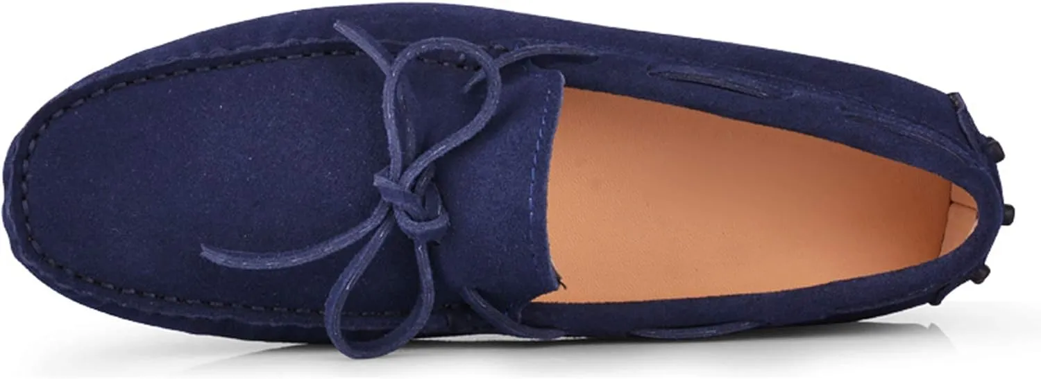 Santimon Men's Suede Leather Driving Walking Moccasins Loafer Lace Shoes