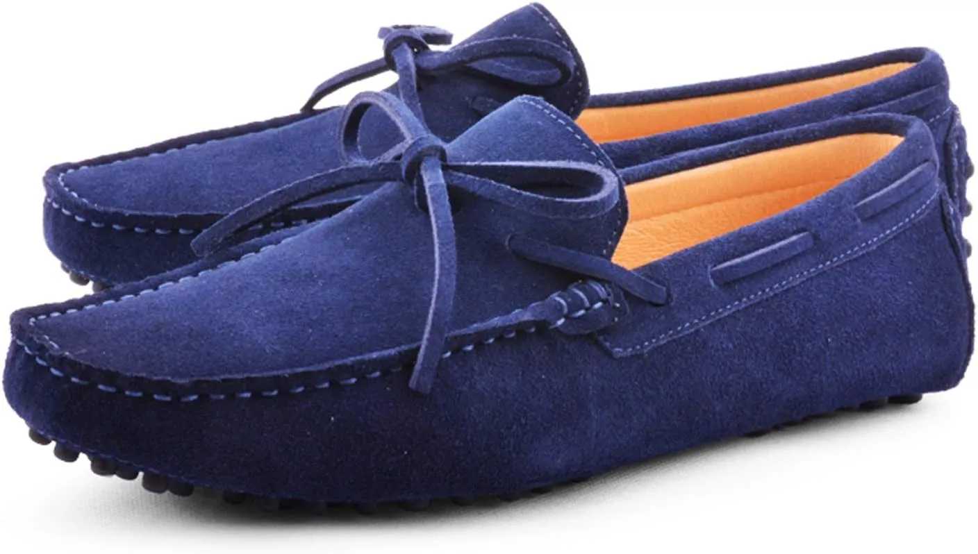 Santimon Men's Suede Leather Driving Walking Moccasins Loafer Lace Shoes
