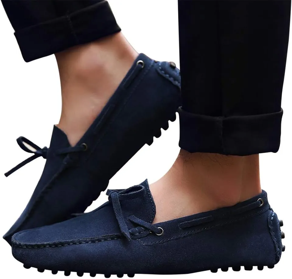 Santimon Men's Suede Leather Driving Walking Moccasins Loafer Lace Shoes