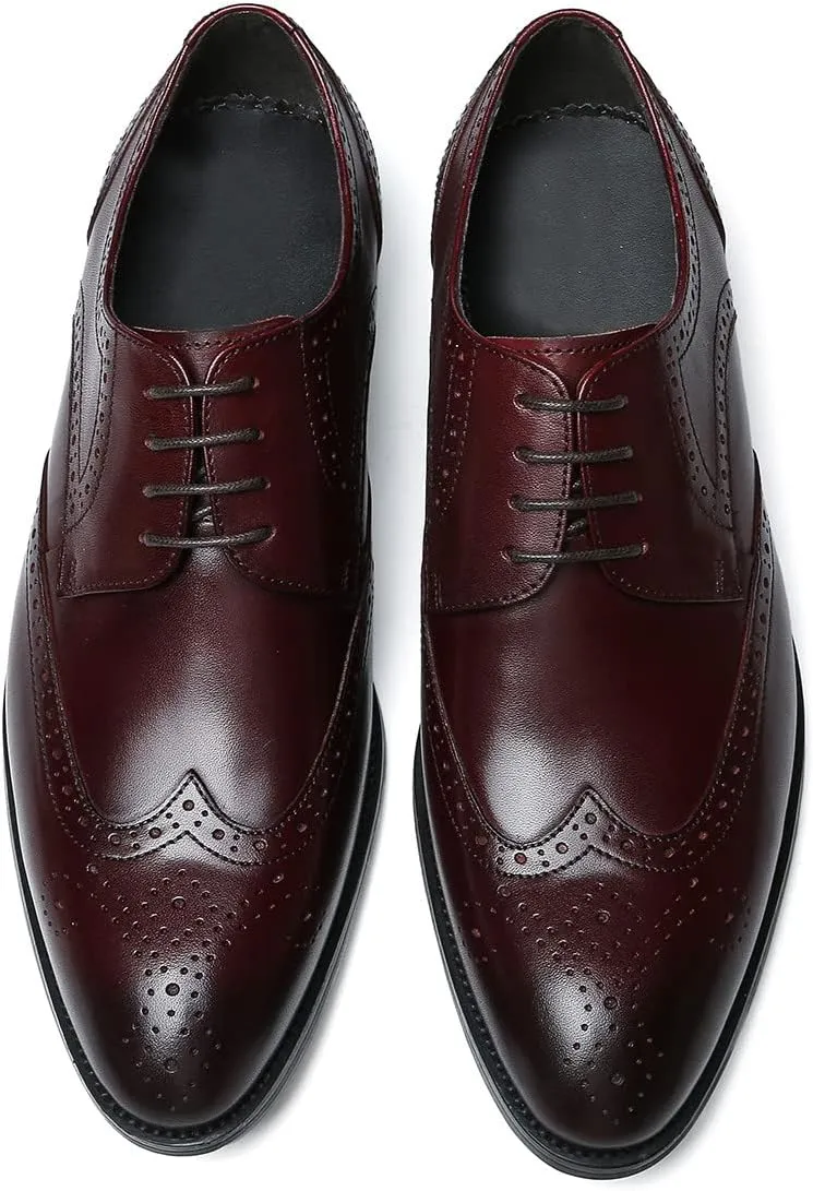 Santimon Men's Wingtip Oxfords Formal Dress Leather Brogues Derby Business Prom Wedding Fashion Casual Walking Shoes for Men