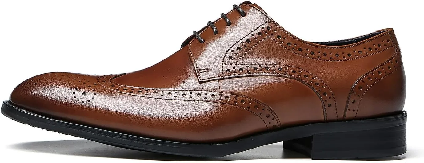 Santimon Men's Wingtip Oxfords Formal Dress Leather Brogues Derby Business Prom Wedding Fashion Casual Walking Shoes for Men