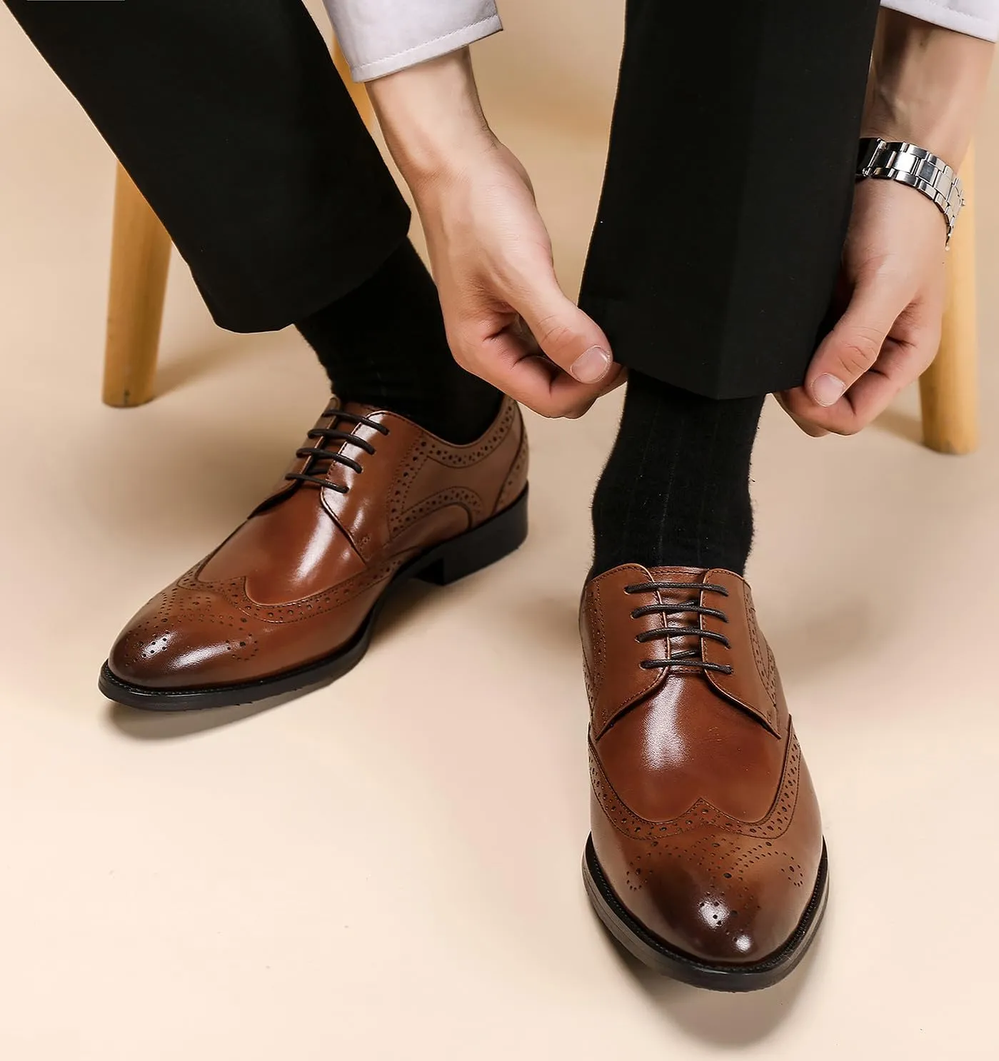 Santimon Men's Wingtip Oxfords Formal Dress Leather Brogues Derby Business Prom Wedding Fashion Casual Walking Shoes for Men