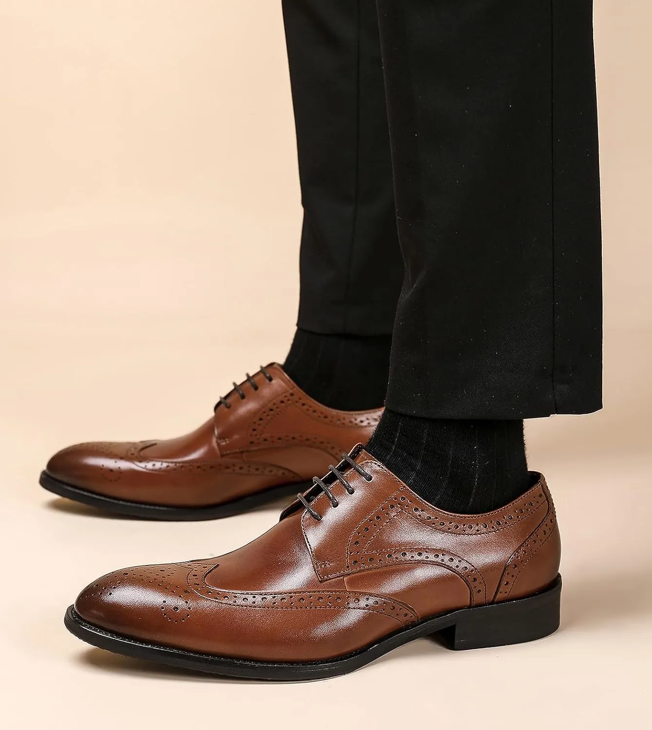 Santimon Men's Wingtip Oxfords Formal Dress Leather Brogues Derby Business Prom Wedding Fashion Casual Walking Shoes for Men