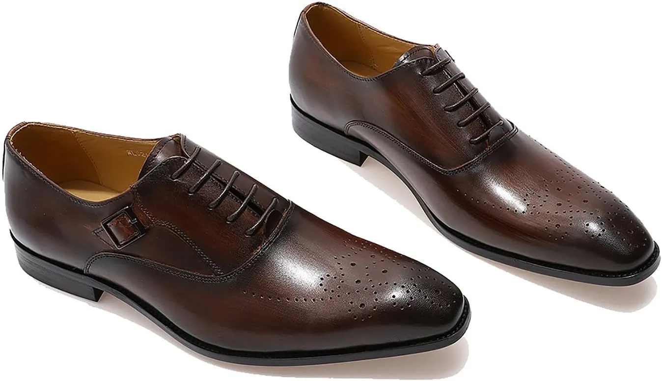 Santimon Oxfords for Men Formal Dress Suit Shoes Genunie Leather Wingtip Brogues Modern Prom Derby Mens Prom Wedding Business Causal Fashion Comfortable Tuxedo Shoes for Men