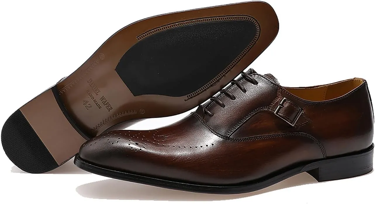 Santimon Oxfords for Men Formal Dress Suit Shoes Genunie Leather Wingtip Brogues Modern Prom Derby Mens Prom Wedding Business Causal Fashion Comfortable Tuxedo Shoes for Men