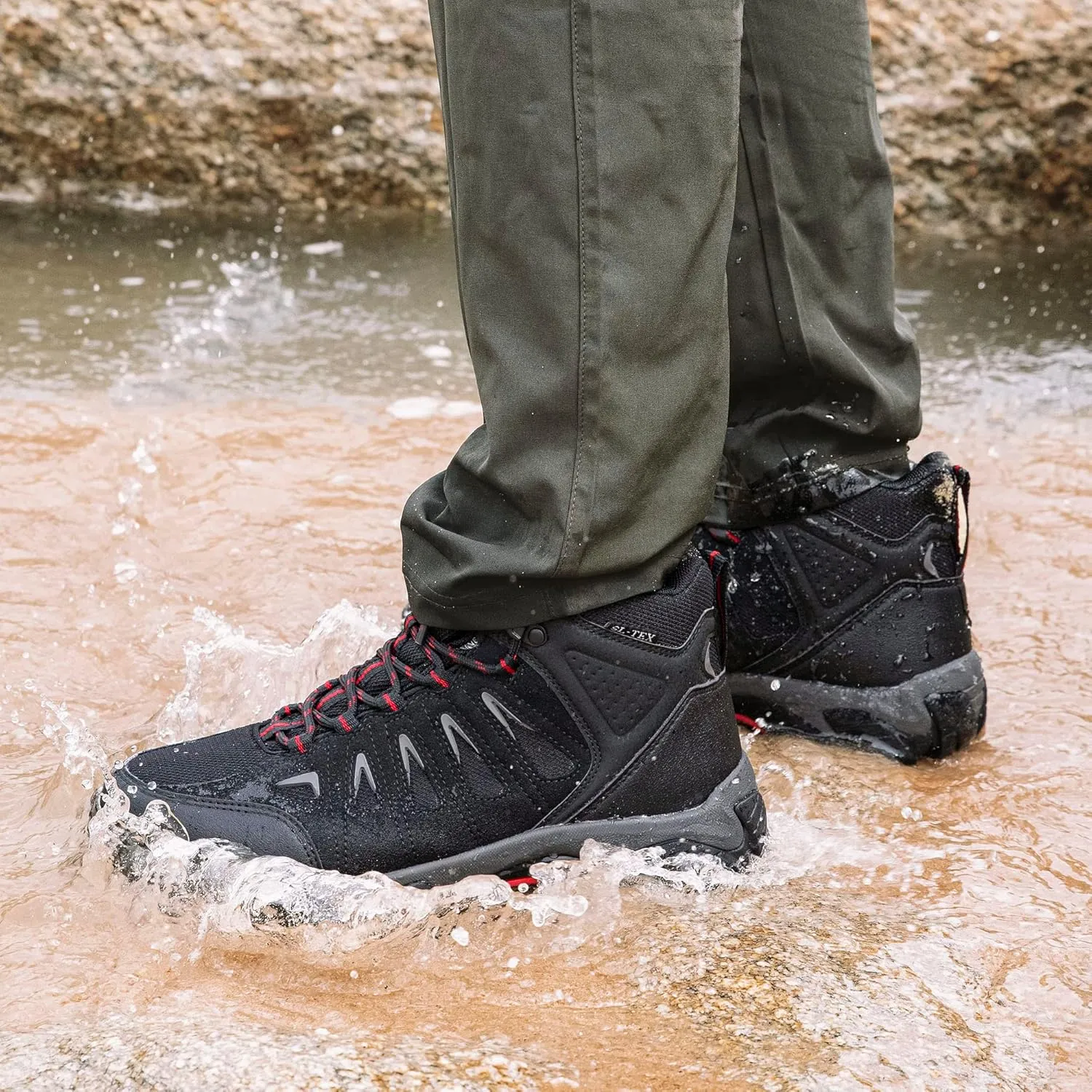 SHULOOK Men's Waterproof Hiking Boots Non-Slip Lightweight Outdoor Mid Top Ankle Boot Breathable Hiker Work Trekking Shoes