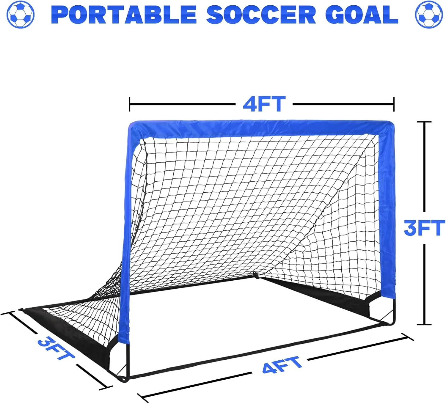 Simple Deluxe 4‘x3’ Portable Soccer Goal, Pop Up Folding Soccer Net Comes with 2 Oxford Cloth Bags and 8 Stakes, Great for Training for Backyard