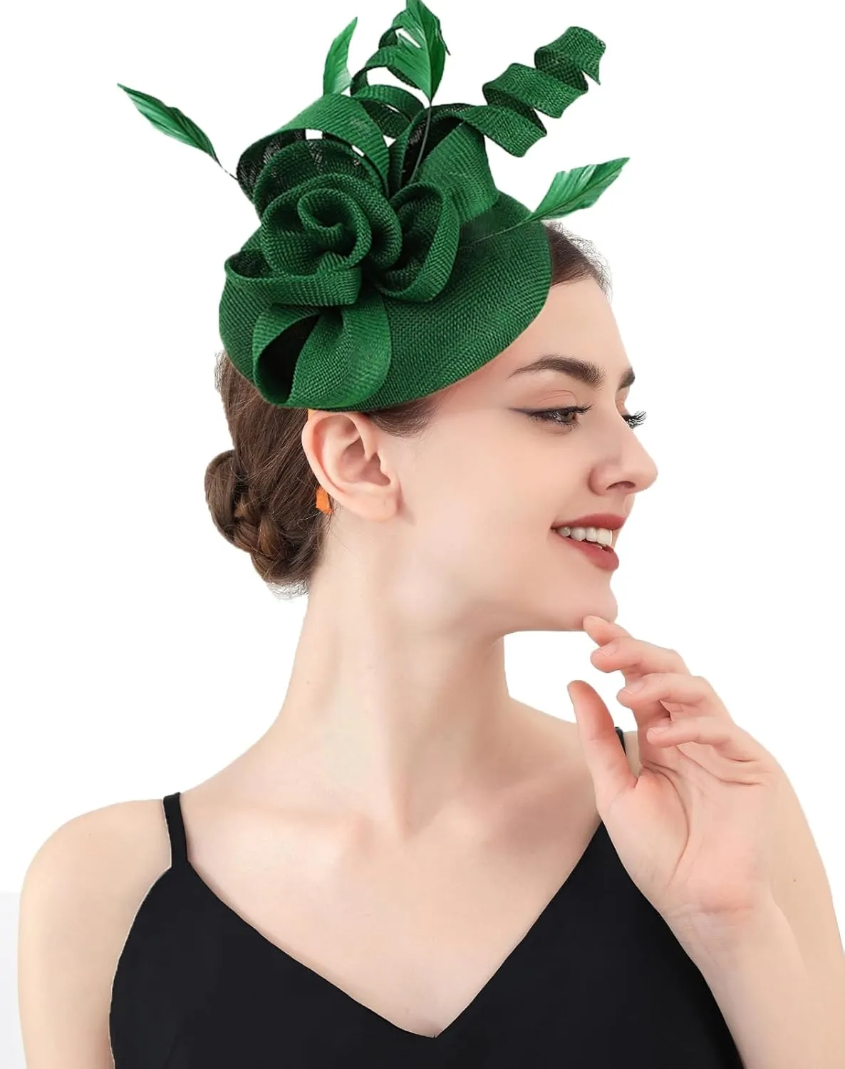 Sinamay Fascinator Hat Floral Feather Pillbox Derby Hats for Women Wedding Tea Party with Headband Clip