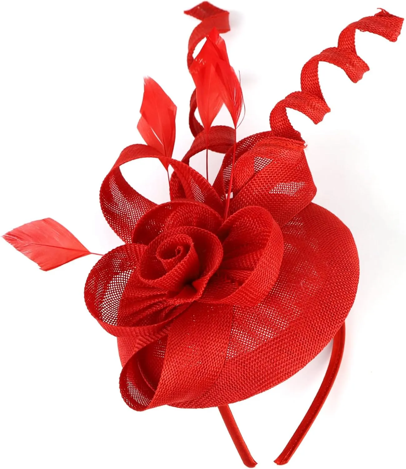 Sinamay Fascinator Hat Floral Feather Pillbox Derby Hats for Women Wedding Tea Party with Headband Clip