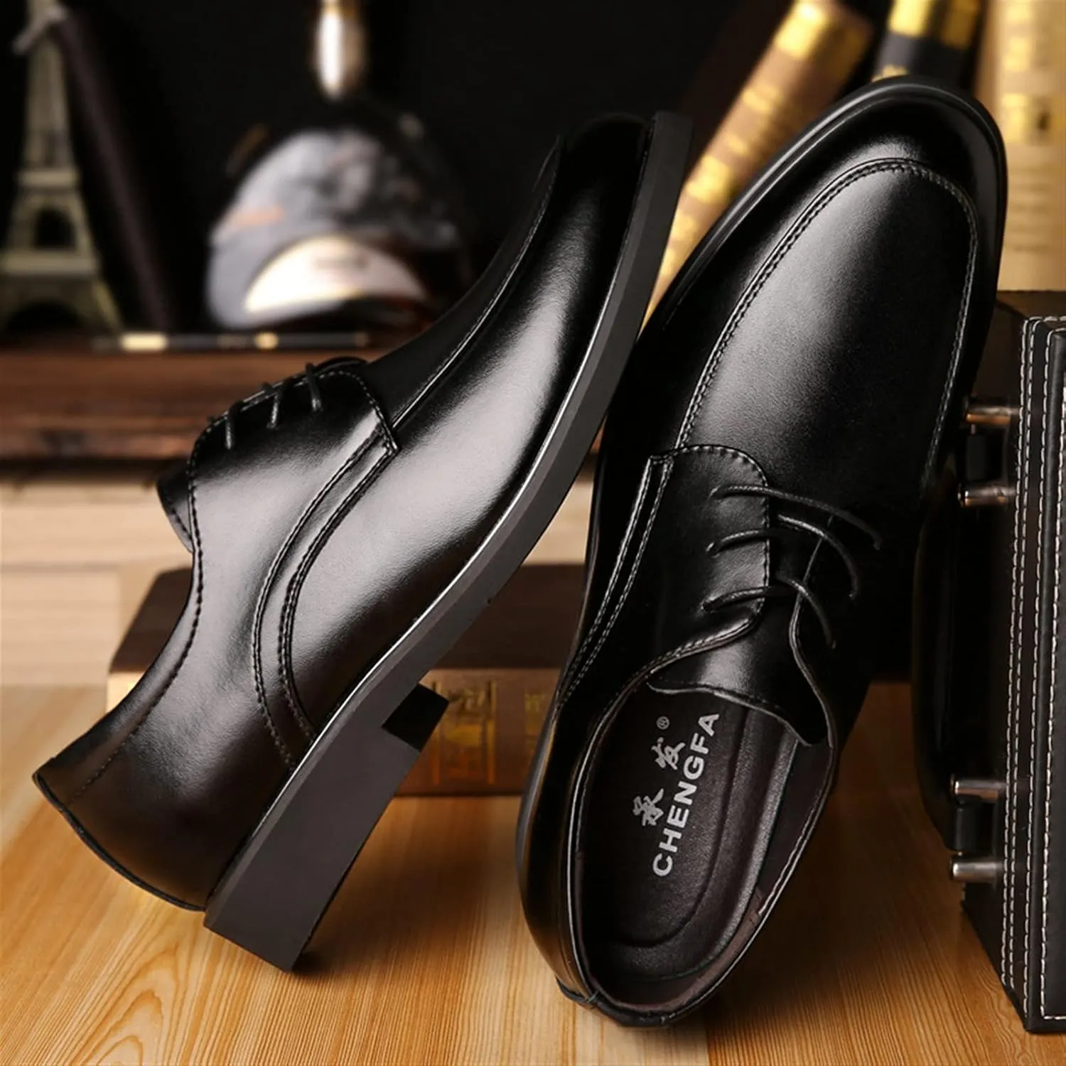Single Season Formal Shoes Dress Oxford for Men Lace Up Apron Toe Derby Shoes Burnished Round Toe Vegan Leather Anti-Slip Low Top Rubber Sole Block Heel Classic Very Popular Among Young p