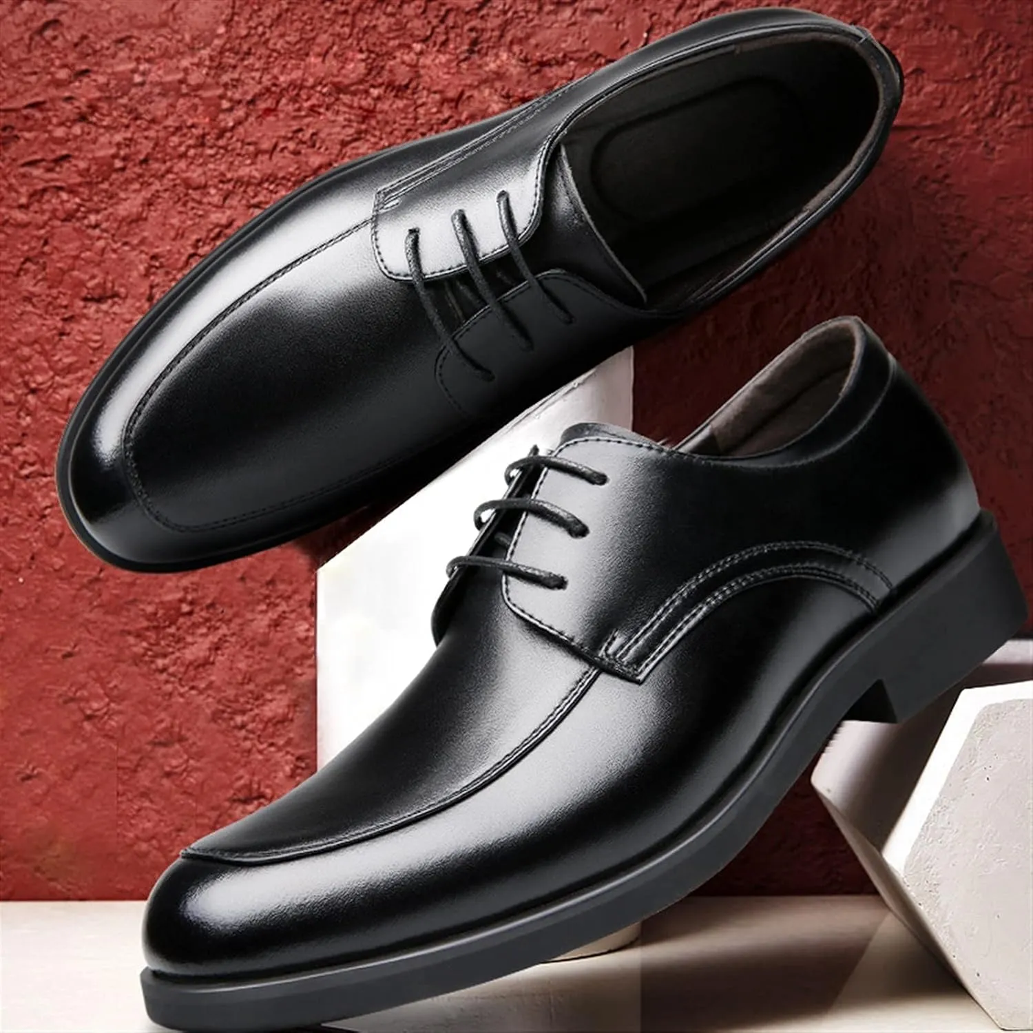 Single Season Formal Shoes Dress Oxford for Men Lace Up Apron Toe Derby Shoes Burnished Round Toe Vegan Leather Anti-Slip Low Top Rubber Sole Block Heel Classic Very Popular Among Young p