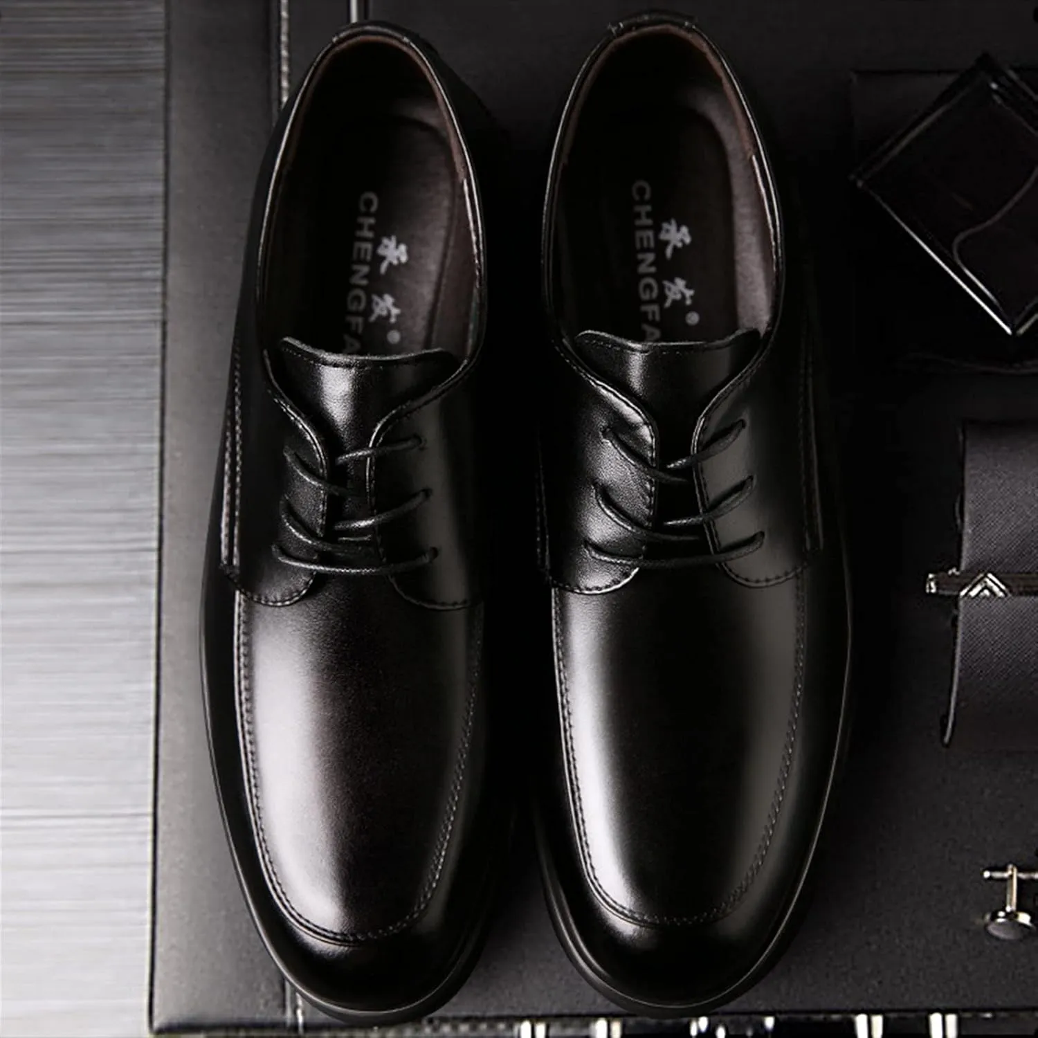 Single Season Formal Shoes Dress Oxford for Men Lace Up Apron Toe Derby Shoes Burnished Round Toe Vegan Leather Anti-Slip Low Top Rubber Sole Block Heel Classic Very Popular Among Young p